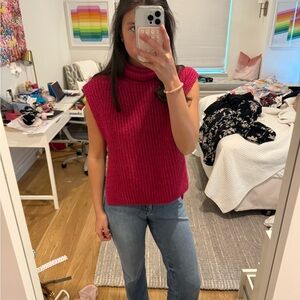 Isabel Marant Sleeveless Turtleneck Sweater Vest in Fuchsia